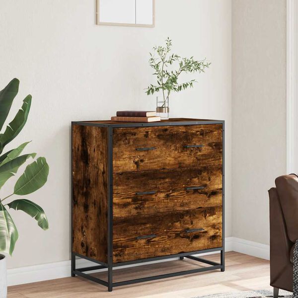 vidaXL Buffet chêne fumé 68x35x76 cm bois d'ingénierie et métal