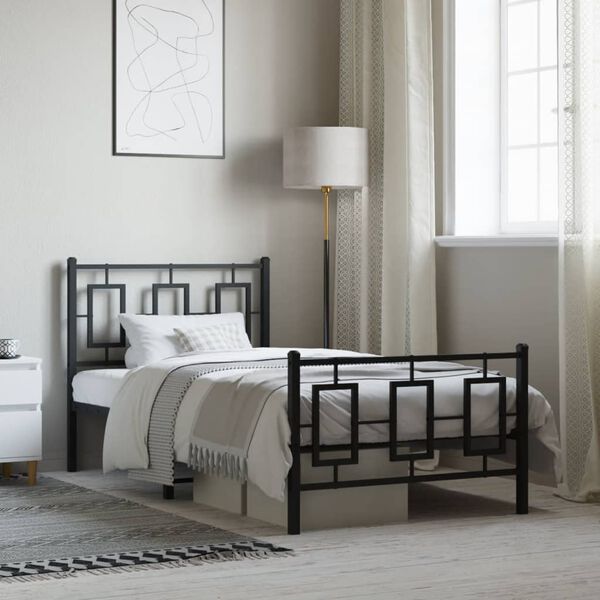 vidaXL Cadre de lit m&eacute;tal sans matelas avec pied de lit noir 90x200 cm