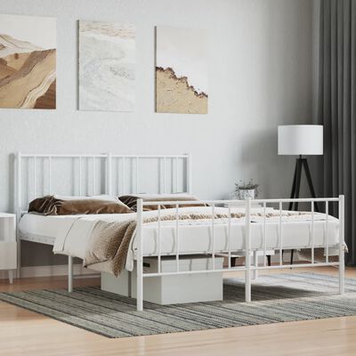 vidaXL Cadre de lit métal sans matelas et pied de lit blanc 135x190 cm