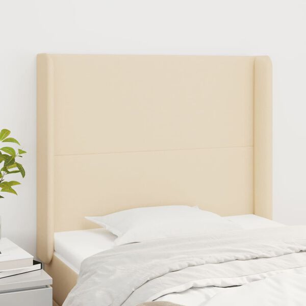 vidaXL T&ecirc;te de lit avec oreilles Cr&egrave;me 103x16x118/128 cm Tissu