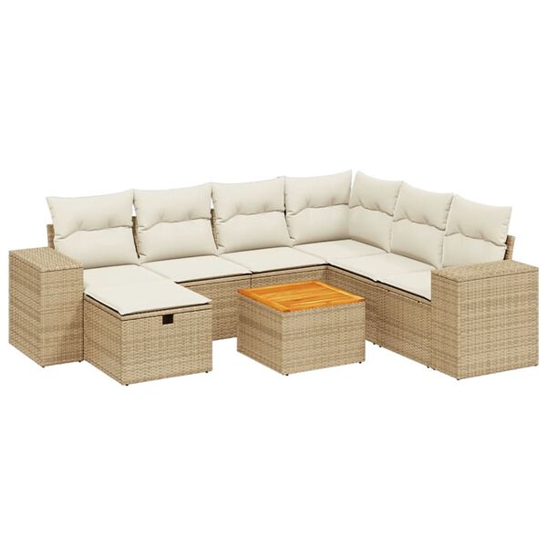 vidaXL Salon de jardin avec coussins 8 pcs beige résine tressée