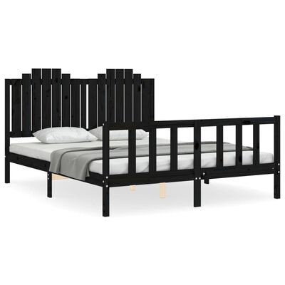 vidaXL Cadre de lit avec tête de lit noir King Size bois massif