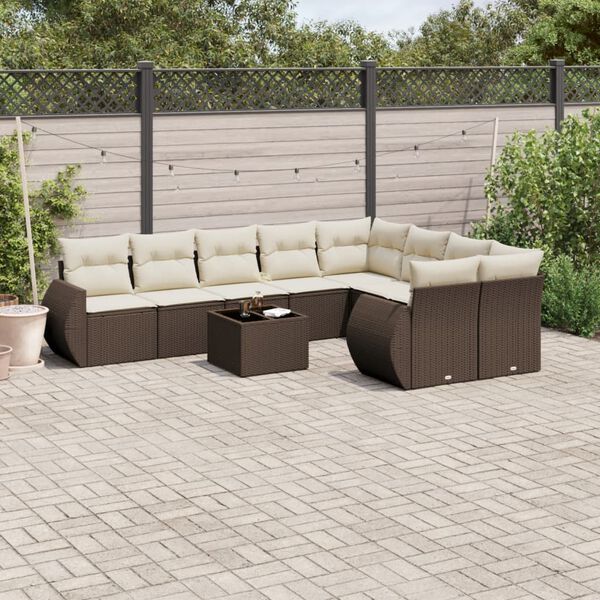 vidaXL Salon de jardin 10 pcs avec coussins marron r&eacute;sine tress&eacute;e