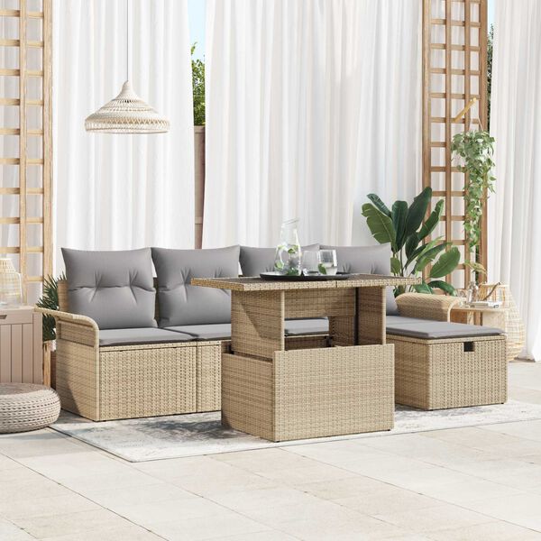 vidaXL Ensemble de canap&eacute; de jardin 6 pcs Beige Poly rotin