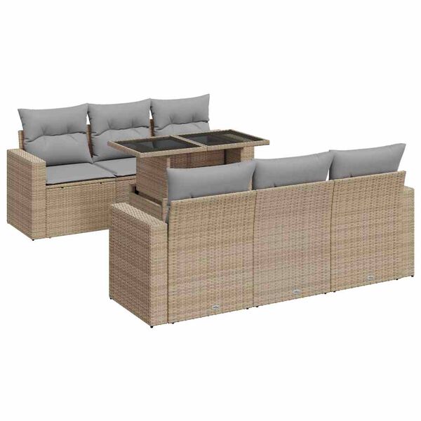 vidaXL Salon de jardin avec coussins 7 pcs beige r&eacute;sine tress&eacute;e