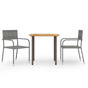 vidaXL Ensemble &agrave; manger de jardin 3 pcs R&eacute;sine tress&eacute;e Gris