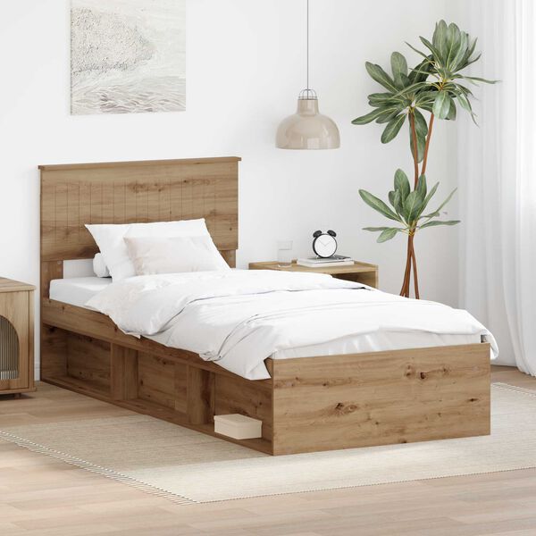 vidaXL Cadre de lit Ch&ecirc;ne artisan 90 x 190 cm Pin massif
