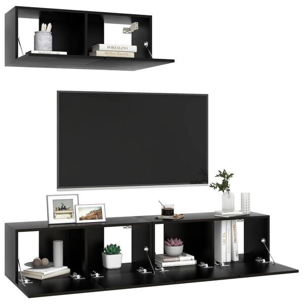 vidaXL Meubles TV 3 pcs Noir Bois d'ing&eacute;nierie