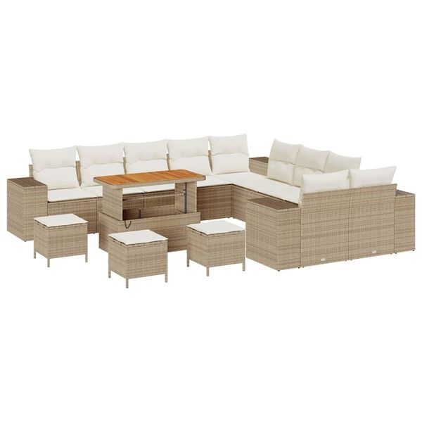 vidaXL Ensemble de canap&eacute; de jardin 14 pcs Beige et cr&egrave;me polyrotin