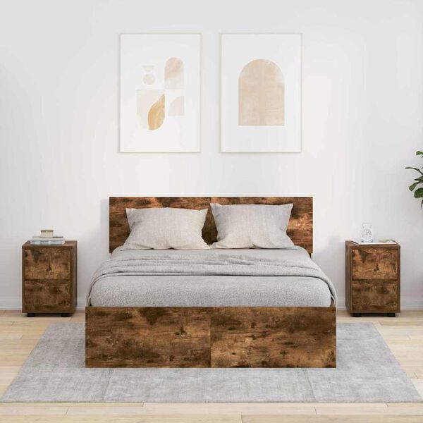 vidaXL Tables de chevet avec tiroir 2 pcs Ch&ecirc;ne fum&eacute; 30,5 x 30 x 43 cm