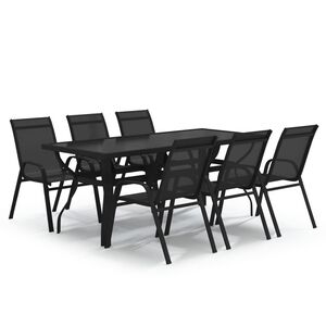 vidaXL Ensemble &agrave; manger de jardin 7 pcs Noir