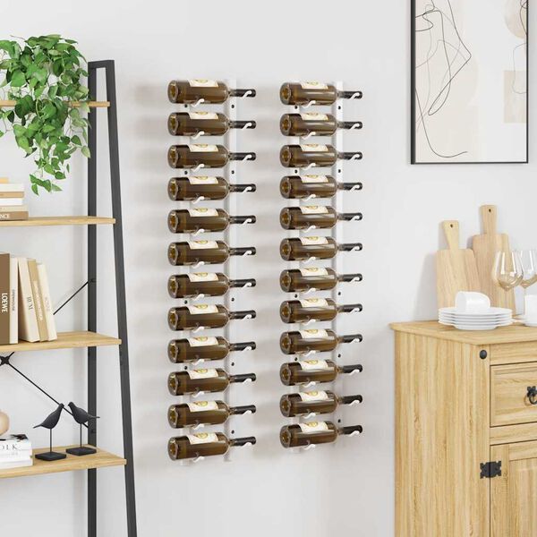 vidaXL Casier &agrave; vin mural pour 12 bouteilles 2 pcs Blanc Fer
