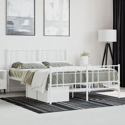 vidaXL Cadre de lit métal sans matelas et pied de lit blanc 135x190 cm