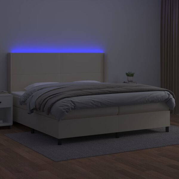 vidaXL Sommier &agrave; lattes de lit matelas LED Cr&egrave;me 200x200 cm Similicuir