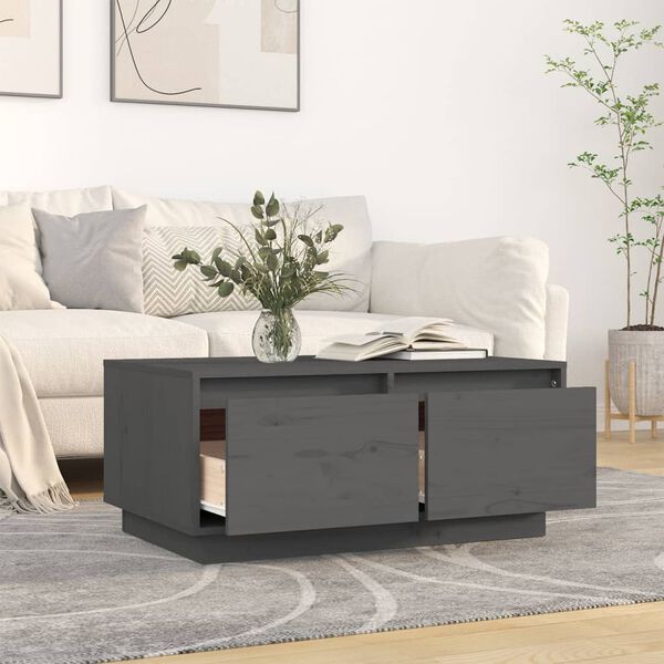 vidaXL Table basse Gris 80x50x35 cm Bois massif de pin