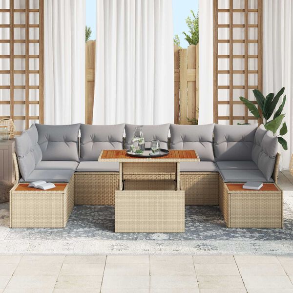 vidaXL Ensemble de canap&eacute; de jardin 8 pcs Beige Poly rotin