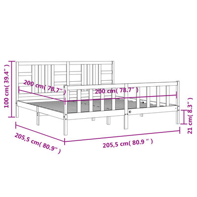 vidaXL Cadre de lit sans matelas gris 200x200 cm bois massif de pin