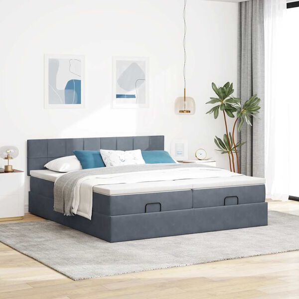 VidaXL Cadre de lit ottoman avec matelas gris foncé 160x200cm velours