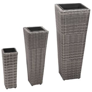 vidaXL Lits sur&eacute;lev&eacute;s de jardin 3 pcs R&eacute;sine tress&eacute;e Gris