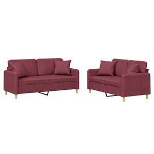 vidaXL Ensemble de canap&eacute;s 2 pcs avec coussins rouge bordeaux tissu