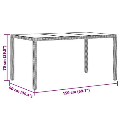 vidaXL Table de jardin dessus en verre Gris 150x90x75cm Résine tressée