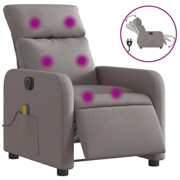 vidaXL Fauteuil de massage inclinable &eacute;lectrique Taupe Tissu