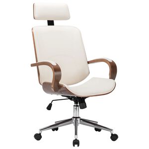 vidaXL Chaise de bureau avec appuie-t&ecirc;te Cr&egrave;me Similicuir et bois