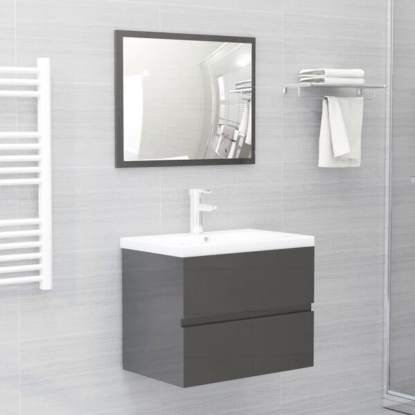 vidaXL Ensemble de meubles de bain 2 pcs Gris brillant Agglom&eacute;r&eacute;