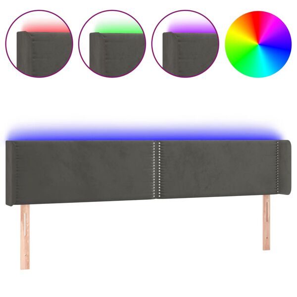 vidaXL T&ecirc;te de lit &agrave; LED Gris fonc&eacute; 183x16x78/88 cm Velours