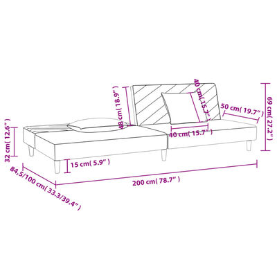 vidaXL Canapé-lit à 2 places avec deux oreillers crème tissu