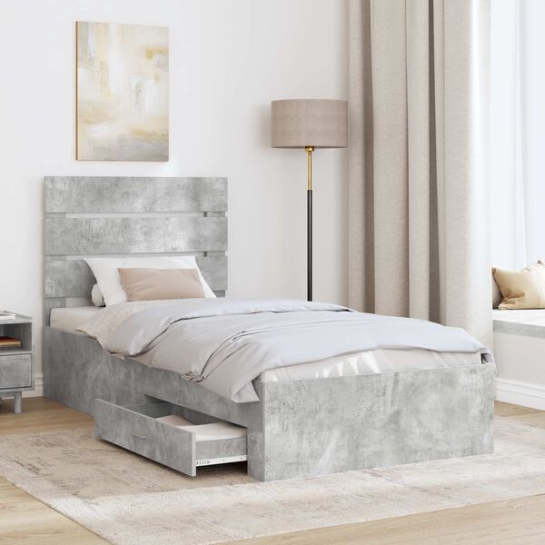 vidaXL Cadre de lit Gris B&eacute;ton et Argent 70 x 190 cm Bois d'ing&eacute;nierie