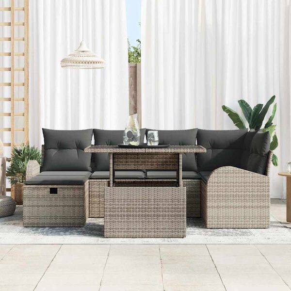 vidaXL Ensemble de canap&eacute; de jardin avec coussin 7 pcs Gris Poly rotin