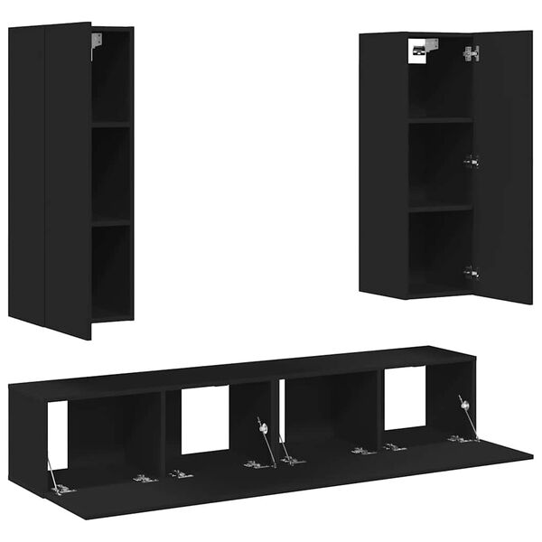 vidaXL Ensemble de meubles TV 4 pcs Noir Bois d'ing&eacute;nierie