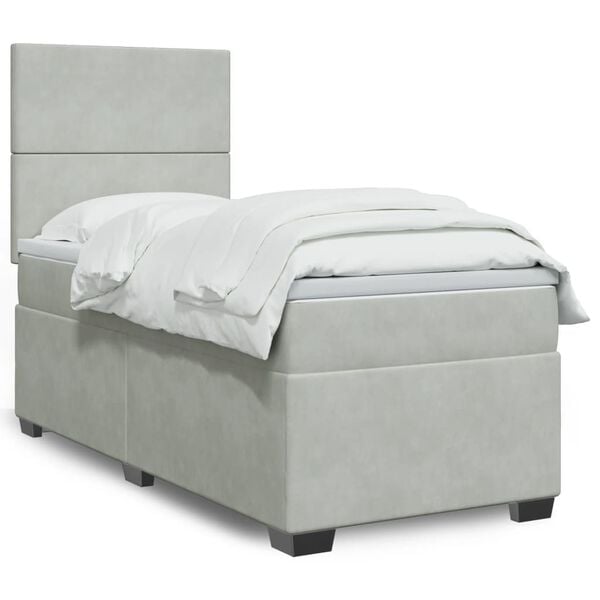 vidaXL Sommier &agrave; lattes de lit et matelas Gris clair 90x200 cm Velours
