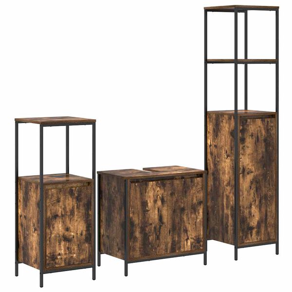 vidaXL Ensemble de mobilier de salle de bain 3 pcs Ch&ecirc;ne fum&eacute; et noir