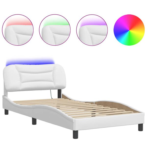 vidaXL Cadre de lit avec LED sans matelas Hvar blanc 100x200 cm
