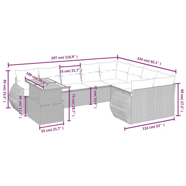 vidaXL Salon de jardin avec coussins 10 pcs gris r&eacute;sine tress&eacute;e