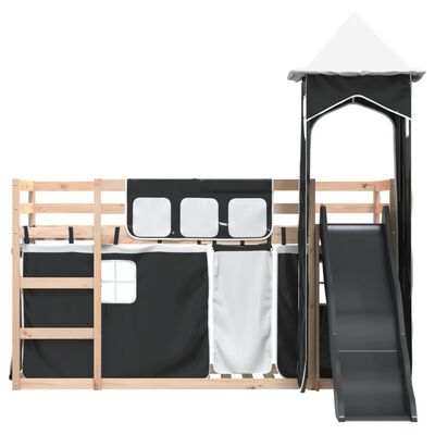 vidaXL Lit superposé sans matelas avec toboggan blanc noir 90x200 cm