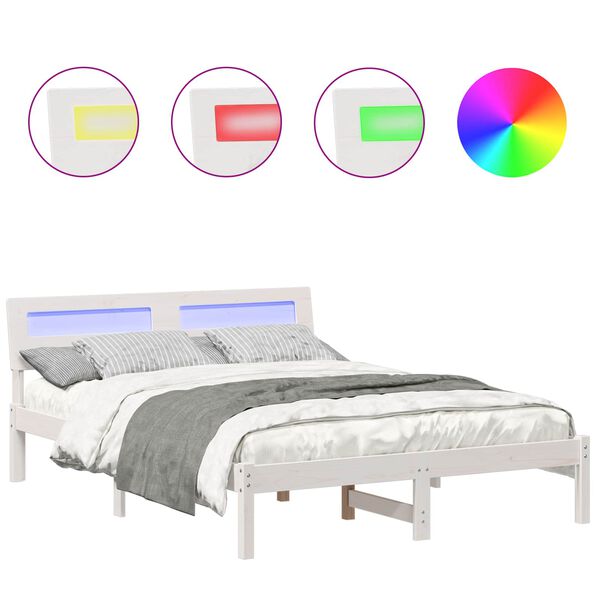 vidaXL Cadre de lit avec t&ecirc;te de lit Blanc 135 x 190 cm Pin massif