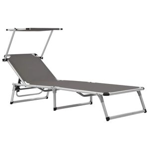 vidaXL Chaise longue pliable avec toit aluminium et textil&egrave;ne gris
