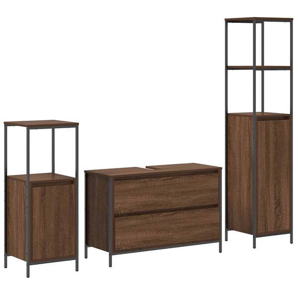 vidaXL Ensemble de mobilier de salle de bain 3 pcs Ch&ecirc;ne brun