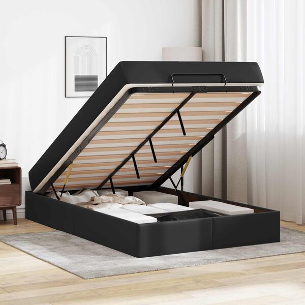 vidaXL Cadre de lit avec matelas avec matelas 2 pcs Noir PVC
