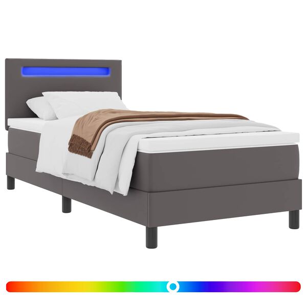 vidaXL Lit &agrave; ressorts avec matelas Gris 90 x 190 cm Simili cuir