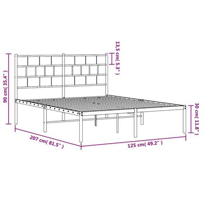 vidaXL Cadre de lit métal sans matelas avec tête de lit noir 120x200cm