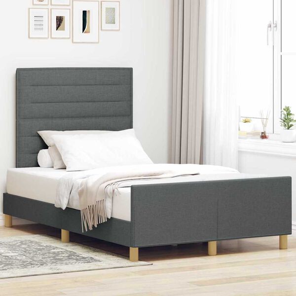 vidaXL Cadre de lit avec t&ecirc;te de lit Gris fonc&eacute; 120 x 200 cm tissu