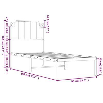 vidaXL Cadre de lit métal sans matelas avec tête de lit blanc 75x190cm