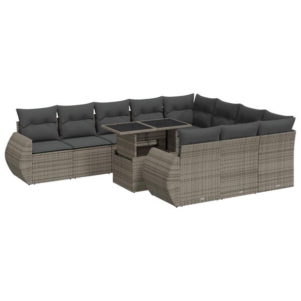 vidaXL Salon de jardin 11 pcs avec coussins gris r&eacute;sine tress&eacute;e