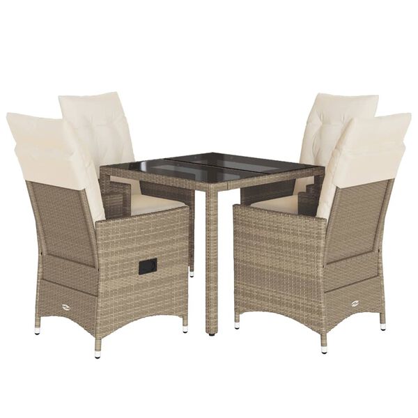 vidaXL Ensemble &agrave; manger de jardin avec coussins 5pcs Beige poly rotin