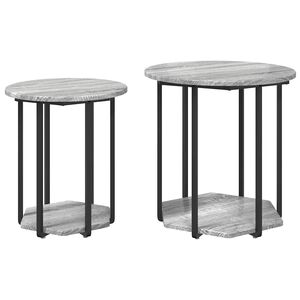 vidaXL Ensemble de tables d'appoint avec &eacute;tag&egrave;re 2 pcs Gris