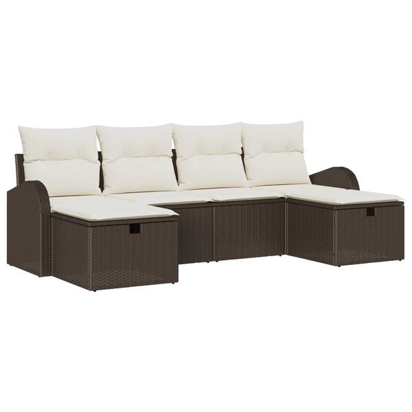 vidaXL Ensemble de canap&eacute; de jardin 6 pcs Marron polyrotin